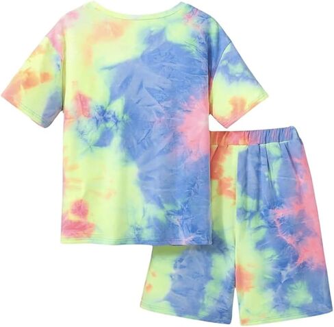 Verdusa Boy's 2 Piece Outfits Tie Dye Crew Neck Tee Shirts and Track Shorts in Saudi Arabia