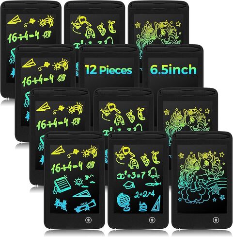 12 قطعة من تابلت الرسم LCD للكتابة، لوحة رسم خربش، ألعاب تعليمية قابلة للمسح، لوحات تعليمية إلكترونية قابلة للمسح، هدية للأعمار من 3 إلى 8 سنوات من الفتيات والأولاد (لون زاهي، شاشة 6.5 بوصة) in Kuwait