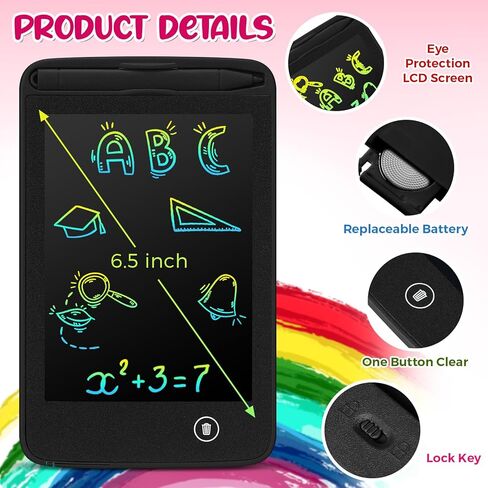 12 قطعة من تابلت الرسم LCD للكتابة، لوحة رسم خربش، ألعاب تعليمية قابلة للمسح، لوحات تعليمية إلكترونية قابلة للمسح، هدية للأعمار من 3 إلى 8 سنوات من الفتيات والأولاد (لون زاهي، شاشة 6.5 بوصة) in Kuwait