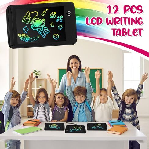 12 قطعة من تابلت الرسم LCD للكتابة، لوحة رسم خربش، ألعاب تعليمية قابلة للمسح، لوحات تعليمية إلكترونية قابلة للمسح، هدية للأعمار من 3 إلى 8 سنوات من الفتيات والأولاد (لون زاهي، شاشة 6.5 بوصة) in Kuwait