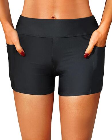 Zmart Women 3" Swim Shorts High Waisted Boy Short Swim Bathing Suit Bottoms Swimsuit Board Shorts UPF 50+ with Pockets in Saudi Arabia