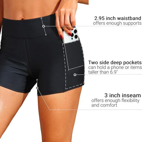 Zmart Women 3" Swim Shorts High Waisted Boy Short Swim Bathing Suit Bottoms Swimsuit Board Shorts UPF 50+ with Pockets in Saudi Arabia