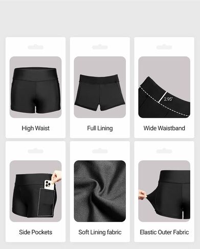 Zmart Women 3" Swim Shorts High Waisted Boy Short Swim Bathing Suit Bottoms Swimsuit Board Shorts UPF 50+ with Pockets in Saudi Arabia