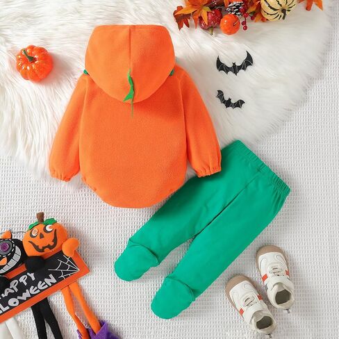 2Pcs Newborn Infant Baby Boy Girl Fleece Halloween Pumpkin Costumes Hoodie Romper Onesie Cotton Pants Outfit in Saudi Arabia