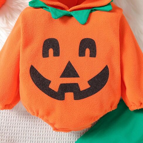 2Pcs Newborn Infant Baby Boy Girl Fleece Halloween Pumpkin Costumes Hoodie Romper Onesie Cotton Pants Outfit in Saudi Arabia