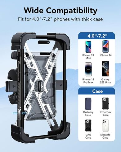 Bike Phone Holder Mount, [1s Quick Release] Motorcycle Phone Mount, Universal Bicycle Handlebar Phone Mount for iPhone 15 14 13 12 Pro Max Plus Mini, Samsung and 4.0"- 7.2" Cellphone - Black in Saudi Arabia