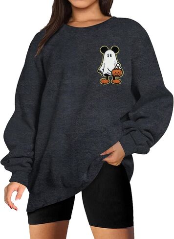 BANGELY Halloween Sweatshirt Women Oversized Cute Spooky Ghost Graphic Shirt Halloween Sweater Fall Long Sleeve Pullover Top in Saudi Arabia