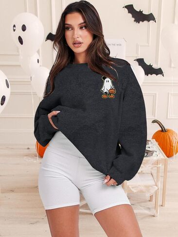 BANGELY Halloween Sweatshirt Women Oversized Cute Spooky Ghost Graphic Shirt Halloween Sweater Fall Long Sleeve Pullover Top in Saudi Arabia