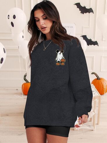 BANGELY Halloween Sweatshirt Women Oversized Cute Spooky Ghost Graphic Shirt Halloween Sweater Fall Long Sleeve Pullover Top in Saudi Arabia