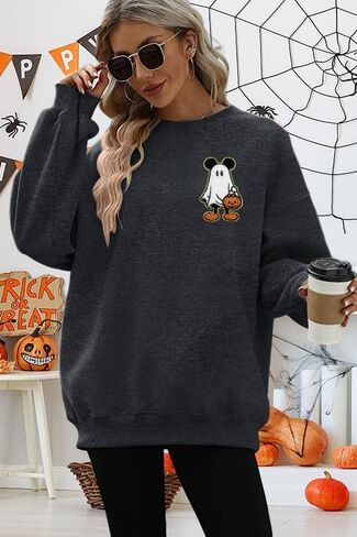 BANGELY Halloween Sweatshirt Women Oversized Cute Spooky Ghost Graphic Shirt Halloween Sweater Fall Long Sleeve Pullover Top in Saudi Arabia