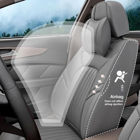 5 Pieces ZC Front and Rear Car Seat Covers, Waterproof Nappa Leather Full Set Car Seat Protectors with Headrests, Universal Auto Interior Fit for Sedans SUV Pick-up Truck, Grey in Saudi Arabia