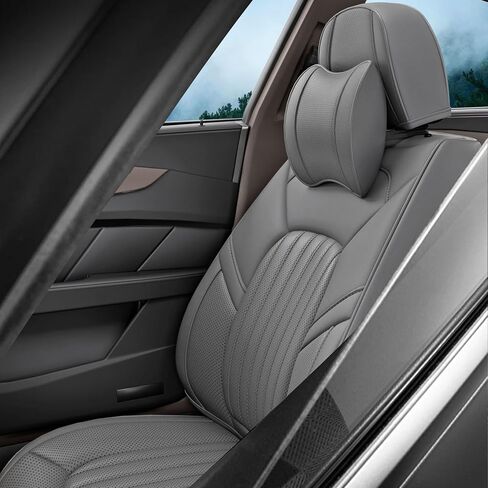 5 Pieces ZC Front and Rear Car Seat Covers, Waterproof Nappa Leather Full Set Car Seat Protectors with Headrests, Universal Auto Interior Fit for Sedans SUV Pick-up Truck, Grey in Saudi Arabia