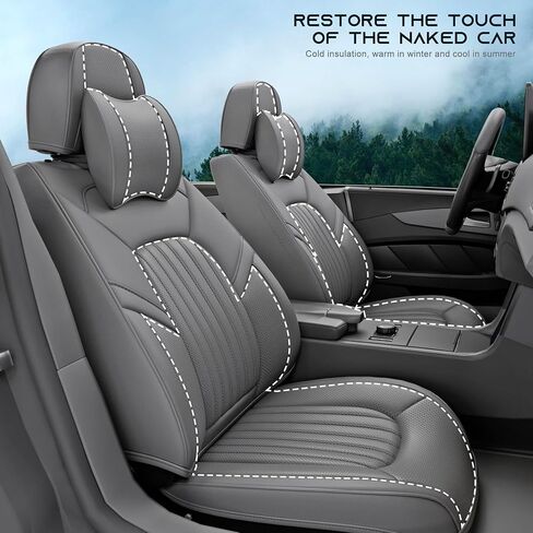 5 Pieces ZC Front and Rear Car Seat Covers, Waterproof Nappa Leather Full Set Car Seat Protectors with Headrests, Universal Auto Interior Fit for Sedans SUV Pick-up Truck, Grey in Saudi Arabia