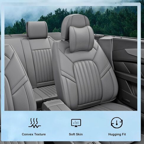 5 Pieces ZC Front and Rear Car Seat Covers, Waterproof Nappa Leather Full Set Car Seat Protectors with Headrests, Universal Auto Interior Fit for Sedans SUV Pick-up Truck, Grey in Saudi Arabia