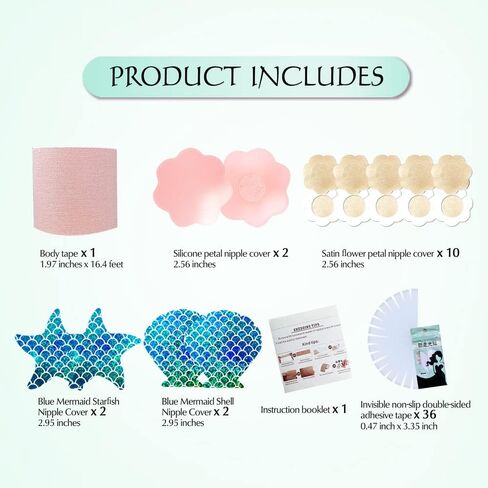 Boob Tape, Breast Lift Tape, Breathable And Sweatproof Breast Lift Straps,2 Silicone Breast Petals Reusable Gel Bras,10 Satin Petal Nipple Guards, 36 Pieces Double Face Tape Light Brown in Saudi Arabia