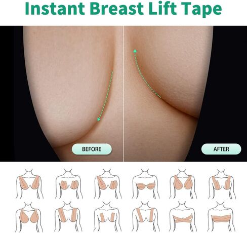 Boob Tape, Breast Lift Tape, Breathable And Sweatproof Breast Lift Straps,2 Silicone Breast Petals Reusable Gel Bras,10 Satin Petal Nipple Guards, 36 Pieces Double Face Tape Light Brown in Saudi Arabia
