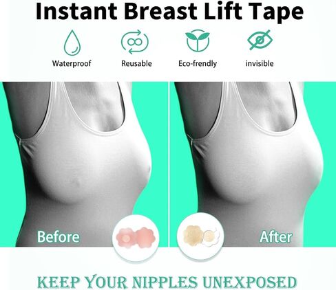 Boob Tape, Breast Lift Tape, Breathable And Sweatproof Breast Lift Straps,2 Silicone Breast Petals Reusable Gel Bras,10 Satin Petal Nipple Guards, 36 Pieces Double Face Tape Light Brown in Saudi Arabia