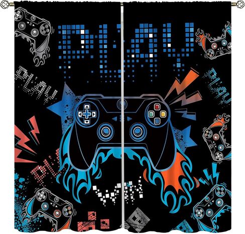 GY Kids Gamer Curtain Gaming Window Curtains Boys Gamepad لوحات ستائر للأطفال والمراهقين الأحداث الرجعية ألعاب الفيديو الستائر لغرفة المعيشة ديكور النوم، 42 × 45 بوصة in Kuwait