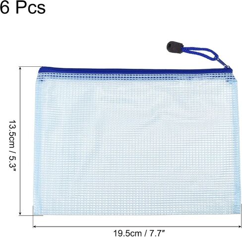 MECCANIXITY Mesh Zipper Bags, B8 Size File Document Pockets Bill Pouch Folders for Office Home Supply, Blue Pack of 6 in Saudi Arabia