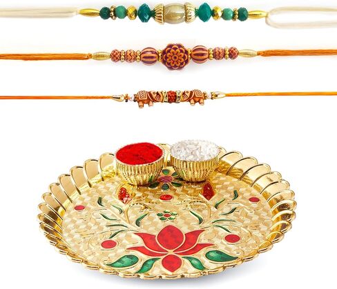 HATHKAAM مجموعة راخي 5 قطع للأخ وبهابي، مجموعة أساور راخي 3 قطع مصنوعة يدويًا من قبل النساء الحرفيين الذين يحبون من الأخت مجموعة أطباق راخي المزخرفة مع اثنين من خرز راخي فاتيس راخدي راخي in Kuwait