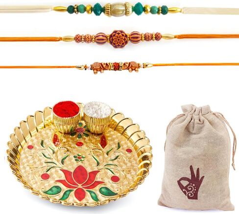 HATHKAAM مجموعة راخي 5 قطع للأخ وبهابي، مجموعة أساور راخي 3 قطع مصنوعة يدويًا من قبل النساء الحرفيين الذين يحبون من الأخت مجموعة أطباق راخي المزخرفة مع اثنين من خرز راخي فاتيس راخدي راخي in Kuwait