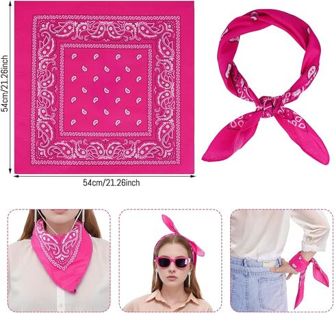 طقم أزياء راعية البقر الوردي الساخن قبعة راعية البقر البيضاء قبعة بيزلي باندانا ستار شرابة أقراط ونظارات شمسية لحفلة ديسكو الهالوين التأثيرية in Kuwait