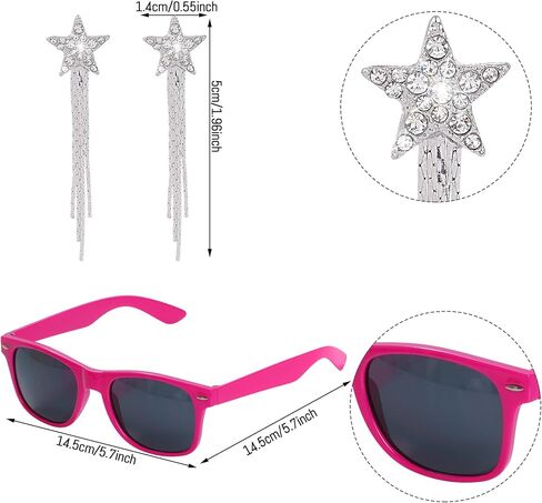 طقم أزياء راعية البقر الوردي الساخن قبعة راعية البقر البيضاء قبعة بيزلي باندانا ستار شرابة أقراط ونظارات شمسية لحفلة ديسكو الهالوين التأثيرية in Kuwait