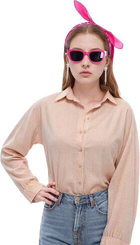 طقم أزياء راعية البقر الوردي الساخن قبعة راعية البقر البيضاء قبعة بيزلي باندانا ستار شرابة أقراط ونظارات شمسية لحفلة ديسكو الهالوين التأثيرية in Kuwait