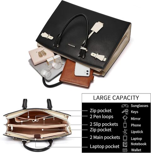 BOSTANTEN Briefcase for Women Genuine Leather Laptop Briefcase Shoulder Work Tote Bag Purse 15.6 Inch and Women Leather Wallet RFID Blocking Small Bifold Zipper Pocket Wallets Card Case Purse in Kuwait