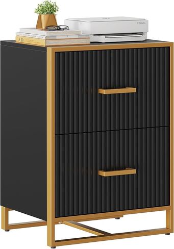 YITAHOME 2 Drawer File Cabinet, Lateral Filing Cabinet for Home Office, Black and Gold in Saudi Arabia
