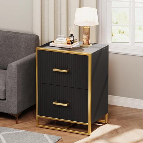 YITAHOME 2 Drawer File Cabinet, Lateral Filing Cabinet for Home Office, Black and Gold in Saudi Arabia