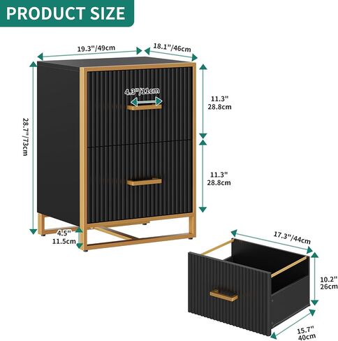 YITAHOME 2 Drawer File Cabinet, Lateral Filing Cabinet for Home Office, Black and Gold in Saudi Arabia