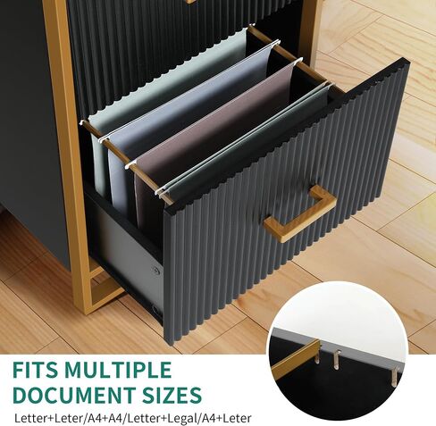 YITAHOME 2 Drawer File Cabinet, Lateral Filing Cabinet for Home Office, Black and Gold in Saudi Arabia