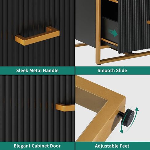 YITAHOME 2 Drawer File Cabinet, Lateral Filing Cabinet for Home Office, Black and Gold in Saudi Arabia