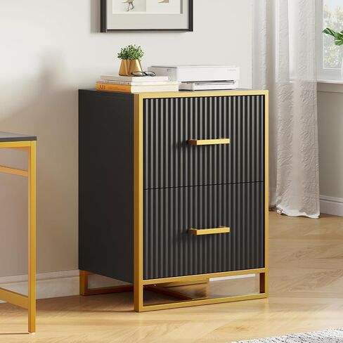 YITAHOME 2 Drawer File Cabinet, Lateral Filing Cabinet for Home Office, Black and Gold in Saudi Arabia