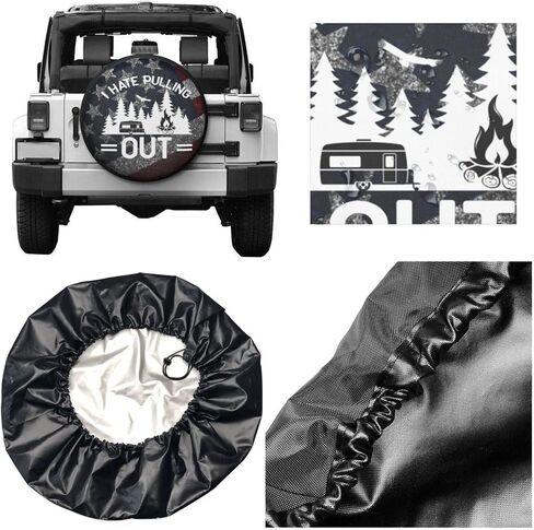 Spare Tire Cover for Rv Trailer- I Hate Pulling Out Camper Spare Tire Cover Waterproof Personalized Wheel Cover Universal Fit for SUV Truck Accessories Wheel Protectors Travel -15 inch in Saudi Arabia