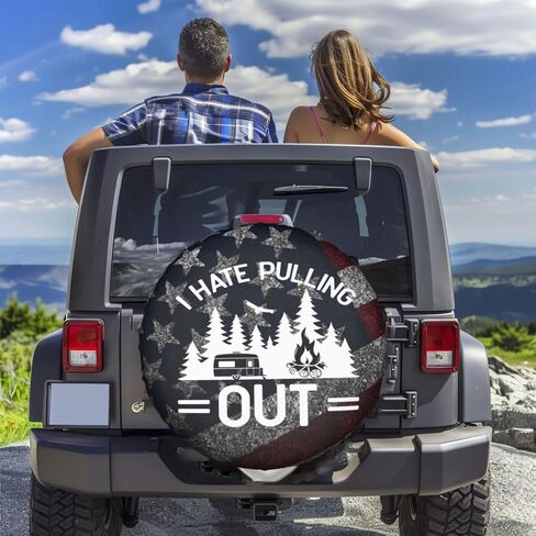 Spare Tire Cover for Rv Trailer- I Hate Pulling Out Camper Spare Tire Cover Waterproof Personalized Wheel Cover Universal Fit for SUV Truck Accessories Wheel Protectors Travel -15 inch in Saudi Arabia