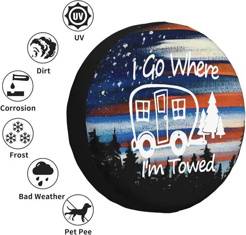 I Go Where I'm Toded غطاء إطار احتياطي لمقطورة RV غطاء عجلة عالمي مناسب لمقطورة السفر لشاحنة SUV Wrangler مقاس 14 بوصة و15 بوصة و16 بوصة و17 بوصة in Kuwait
