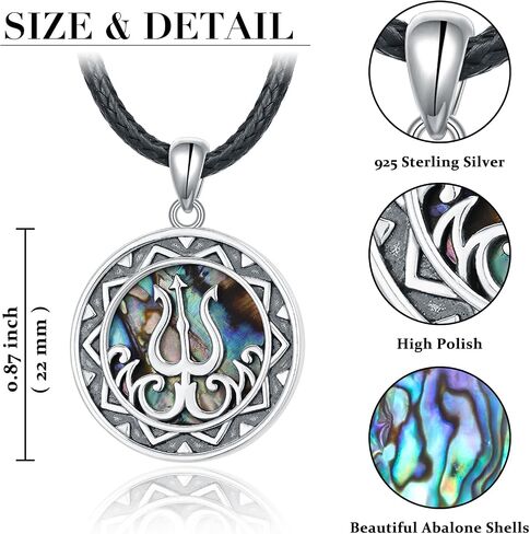 Alphm 925 Sterling Silver Sun/Poseidon Trident Necklace Abalone Shell God of Sun/Sea Pendant Necklace Greek Jewelry for Women Men in Saudi Arabia