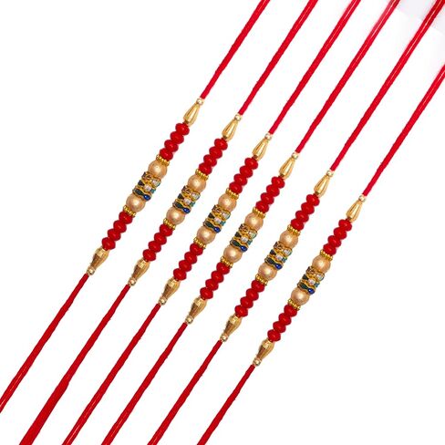 Set of 6 Rakhi for Brother Bhabhi and Bhatija Bhai Bhaiya Raksha Bandhan gift Rakhi Thread Rakhi with Roli Chawal and Greeting card gift pack in pouch/Potli bag in Saudi Arabia