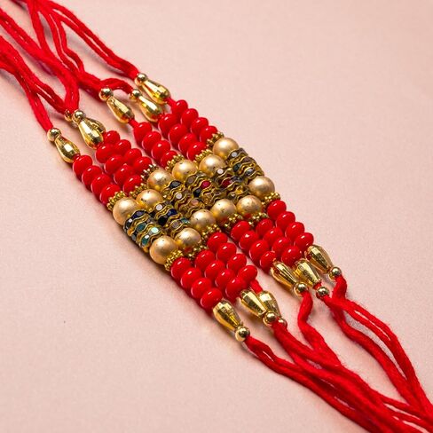 Set of 6 Rakhi for Brother Bhabhi and Bhatija Bhai Bhaiya Raksha Bandhan gift Rakhi Thread Rakhi with Roli Chawal and Greeting card gift pack in pouch/Potli bag in Saudi Arabia