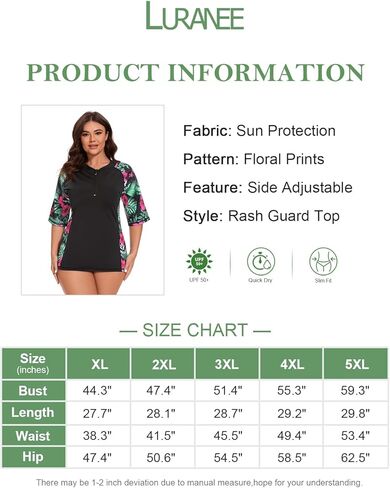 قميص سباحة للسيدات من LURANEE ملابس سباحة فضفاضة بأكمام قصيرة بعامل حماية من أشعة الشمس 50+ للحماية من الشمس وسحاب للحماية من الطفح الجلدي in Saudi Arabia