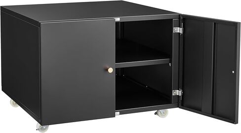 Office Furniture Copier Cabinet Black 2 Door Steel Mobile Pedestal Printer Stand, 23.62'' x 23.62'' x 17.70'', Durable Metal Storage Solution for Office Organization in Kuwait