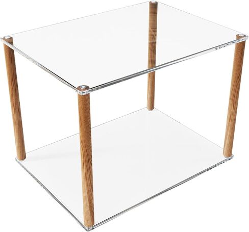 Acrylic Printer Stand 2 Tier Storage Shelves with Wood Bars Desktop Stand for Printer Home Office Desk Printer Desktop Shelf for Work 15.7'' x 11.6'' in Saudi Arabia