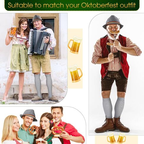 Hercicy 2 قطعة الجوارب الألمانية قبعة مهرجان أكتوبر زي اكسسوارات الرجال قبعة البافارية ريشة الركبة Lederhosen جوارب ضغط in Kuwait