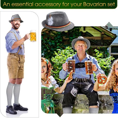 Hercicy 2 Pcs German Hat Socks Oktoberfest Costume Accessories Men Bavarian Hat Feather Knee Lederhosen Compression Socks in Kuwait