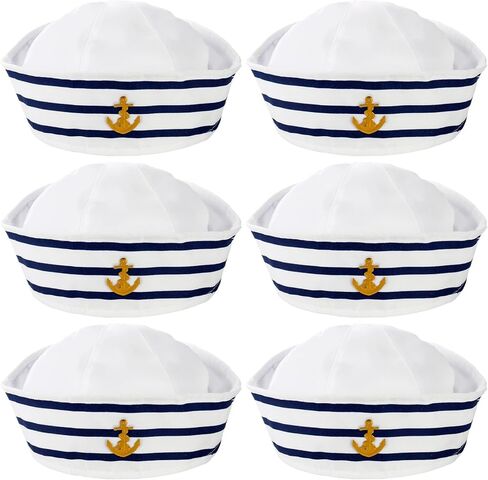 6 قطع من قبعة البحارة، باللون الأزرق مع قبعة الكابتن البيضاء للرجال والنساء، قبعة كابتن القارب البحري لملابس حفلات اليخوت الصخرية، زي البحارة، وحفلات الملابس in Kuwait