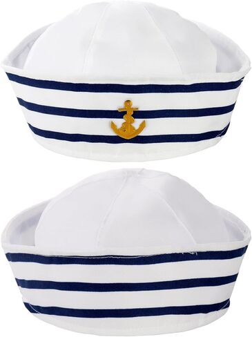 6 قطع من قبعة البحارة، باللون الأزرق مع قبعة الكابتن البيضاء للرجال والنساء، قبعة كابتن القارب البحري لملابس حفلات اليخوت الصخرية، زي البحارة، وحفلات الملابس in Kuwait