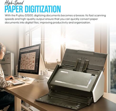 حزمة الماسح الضوئي S1500 FUJITSU ScanSnap Sheet-Fed - ضمان لمدة عام - مع محول تيار متردد 24 فولت، وكابل USB 2.0، وسلك طاقة وقطعة قماش للتنظيف من الألياف الدقيقة (متجددة) in Saudi Arabia