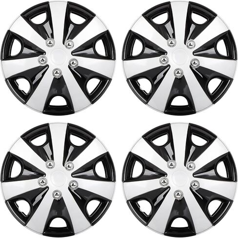 OCPTY Car Wheel Rim Skin Cover Hub Caps Hubcap Wheel Cover Black & Silver Replacements for OEM Steel Wheels, High Grade ABS with Retention Ring 4 Pack 15 inch in Saudi Arabia